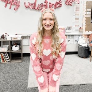 That Loving Feeling Pink Heart Pearl Detail Sweater